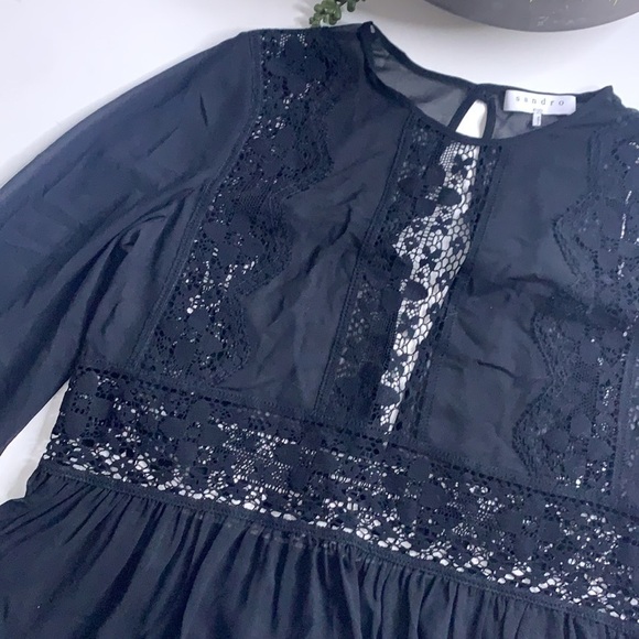 Sandro peplum black lace romantic tori blouse medium top women’s new w tags top - Picture 1 of 11
